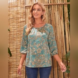 NWOT Emery Rose Paisley Print Lantern 3/4 Sleeve Blouse sz M